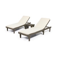 Christopher Knight Home Cameron Outdoor Acacia Wood 3 Piece Chaise Lounge Set, Gray Finish, Cream