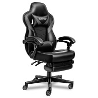 Elecwish Gaming Chair, Gamer Chair With Footrest, Ergonomic Racing Chair For Adluts With Padding Armrests Pu Leather, 90-150 Degree Tilt Computer Gaming Chair With Footrest, Gray