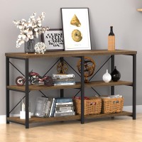 Nsdirect Console Sofa Table,55 Rustic Console Table&Tv Stand,Industrial 3-Tier Long Hallwayentryway Table With Storage Open Bookshelf For Living Room Bedroom Entryway,Brown Oak