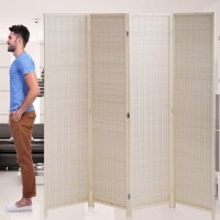 Room Divider Privacy Screen Folding 4 Panel 72 Inches High Portable Room Seperating Divider, Handwork Bamboo Mesh Woven Design Wall, Room Partitions And Dividers Freestanding, Natural