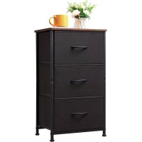 Somdot Small Dresser For Bedroom With 3 Drawers, Storage Chest Of Drawers With Removable Fabric Bins For Closet Bedside Nursery Laundry Living Room Entryway Hallway, Black/Rustic Brown