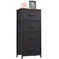 Somdot Tall Dresser For Bedroom With 4 Drawers, Storage Chest Of Drawers With Removable Fabric Bins For Closet Bedside Nursery Laundry Living Room Entryway Hallway, Black/Rustic Brown