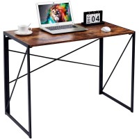 Coavas 40 Inch Folding Desk No Assembly Required, Writing Computer Desk Space Saving Foldable Table Simple Home Office Desk, Slippy Vintage Brown