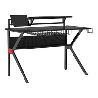 The Urban Port 54-Inch Rectangular Gaming Desk With 2 Shelves And K Shape Leg Support, Black