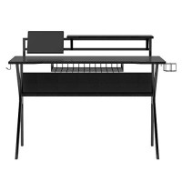 The Urban Port 54-Inch Rectangular Gaming Desk With 2 Shelves And K Shape Leg Support, Black