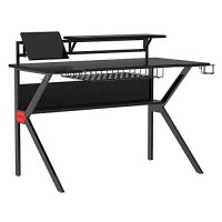 The Urban Port 54-Inch Rectangular Gaming Desk With 2 Shelves And K Shape Leg Support, Black