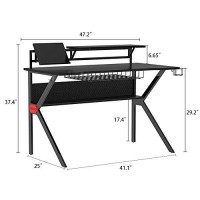 The Urban Port 54-Inch Rectangular Gaming Desk With 2 Shelves And K Shape Leg Support, Black