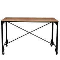 Benjara Industrial Style Home Office Desk With Rectangular Wooden Top And Metal Legs, Brown And Bronze