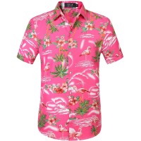 Sslr Mens Hawaiian Shirt Flamingos Casual Short Sleeve Button Down Shirts Aloha Shirt (Small, Rose Red)