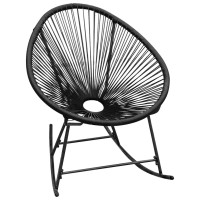 Vidaxl Rocking Chair, All Weather Resistant Patio Rocker Chair, Outdoor Rocking Moon Chair For Garden, Farmhouse Scandinavian Style, Black Poly Rattan