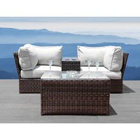 4-Piece Cup Table Set By Brown Modern Contemporary Wicker Cushion Included Water Resistant