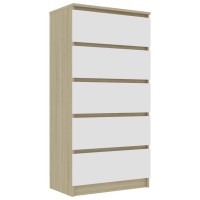Vidaxl Drawer Sideboard White And Sonoma Oak 23.6X13.8X47.6 Engineered Wood
