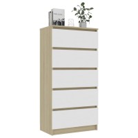 Vidaxl Drawer Sideboard White And Sonoma Oak 23.6X13.8X47.6 Engineered Wood