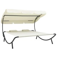 Great-Hyc Outdoor Lounge Bed With Canopy And Pillows Cream White