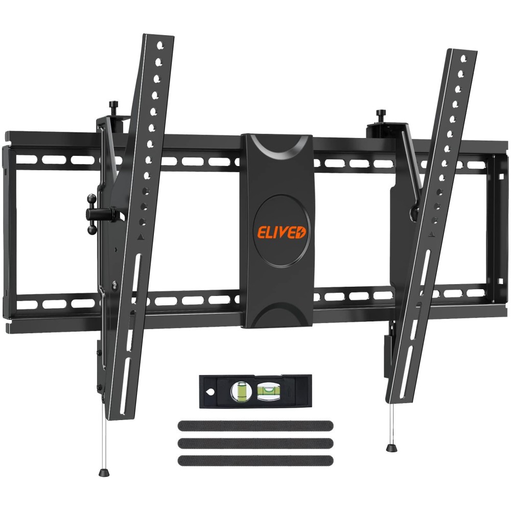 Elived Tv Wall Mount For Most 37-75 Inch Tvs, Holds Up To 120 Lbs, Leveling Adjustable Tilt Tv Mount Fits 8-24 Studs, Max Vesa 600X400Mm, Flat Wall Mount Bracket.