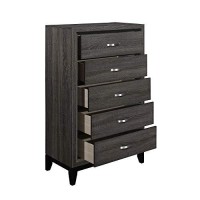 Benjara 5 Drawer Wooden Chest With Grain Details And Chamfered Feet, Gray