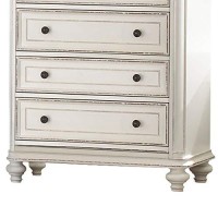 Benjara 5 Drawer Wooden Chest With Distressed Detail, White, Brown