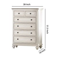 Benjara 5 Drawer Wooden Chest With Distressed Detail, White, Brown