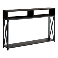 Monarch Specialties Accent Hallway Sofa Black With 2 Storage Shelves Metal Frame Long Entryway Table 48 L Dark Brown