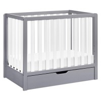 Carters By Davinci Colby 4-In-1 Convertible Mini Crib With Trundle Drawer In Grey And White, Greenguard Gold Certified, Undercrib Storage