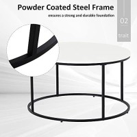 Homcom Round Coffee Table, 32 In Modern Center Table With Black Metal Frame, Coffee Tables For Living Room, White