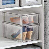 Mdesign Plastic Stackable Closet Storage With Pull Out Bin Organizer Drawer For Cabinet, Desk, Shelf, Cupboard, Or Cabinet Organization - Lumiere Collection - 4 Pack - Clear