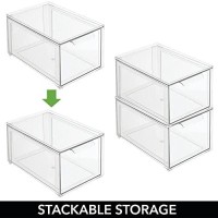Mdesign Plastic Stackable Closet Storage With Pull Out Bin Organizer Drawer For Cabinet, Desk, Shelf, Cupboard, Or Cabinet Organization - Lumiere Collection - 4 Pack - Clear