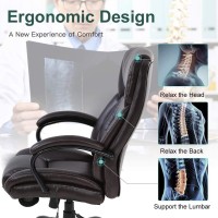 Big And Tall Office Chair 500Lb Wide Seat Massage Desk Chair Ergonomic Computer Chair With Headrest Lumbar Support Armrest Rolling Swivel Chair Adjustable Pu Leather Task Chair For Adults Women(Brown)