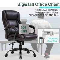 Big And Tall Office Chair 500Lb Wide Seat Massage Desk Chair Ergonomic Computer Chair With Headrest Lumbar Support Armrest Rolling Swivel Chair Adjustable Pu Leather Task Chair For Adults Women(Brown)