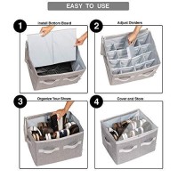 Moteph Shoe Organizer Closet Storage Solution With Clear Cover & Adjustable Dividers For Shoes, Handbags, Blankets, Linen, Clothing (Grey, Medium - 16 Pairs)
