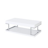 Acme Aspers Rectangular Wooden Top Coffee Table With Shelf In White High Gloss