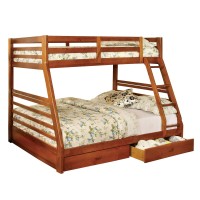 Benjara Transitional Style Twin Over Full Bunk Bed With Drawers, Brown