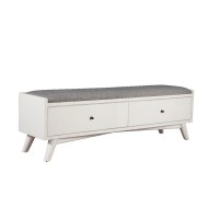Benjara Fabric Upholstered Bedroom Bench With 2 Storage Drawers, White
