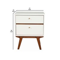 Benjara 2 Drawer Wooden Nightstand With Angled Legs, White And Brown