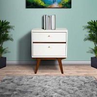 Benjara 2 Drawer Wooden Nightstand With Angled Legs, White And Brown