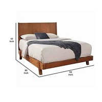 Benjara Full Platform Bed With Angled Block Legs And Grain Details, Brown