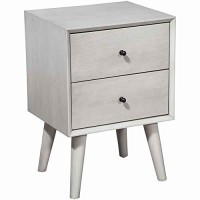 Benjara Mid Century Modern Wooden Nightstand With 2 Drawers And Slanted Legs, Gray