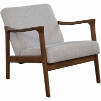 Benjara Fabric Upholstered Mid Century Wooden Lounge Chair, Gray And Brown
