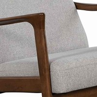 Benjara Fabric Upholstered Mid Century Wooden Lounge Chair, Gray And Brown