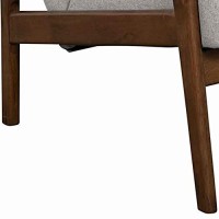 Benjara Fabric Upholstered Mid Century Wooden Lounge Chair, Gray And Brown