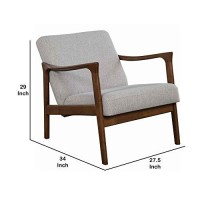 Benjara Fabric Upholstered Mid Century Wooden Lounge Chair, Gray And Brown