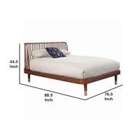 Benjara California King Platform Bed With Slat Back Rattan Headboard, Brown