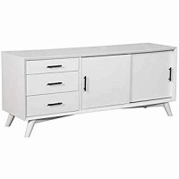 Benjara Wooden Tv Console With 3 Drawers And 2 Rolling Doors, White
