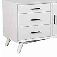 Benjara Wooden Tv Console With 3 Drawers And 2 Rolling Doors, White