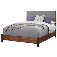 Benjara Two Tone Queen Panel Bed With Upholstered Headboard, Brown And Gray