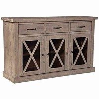 Benjara Wooden Sideboard With 3 Drawers And X Front Cabinets, Brown