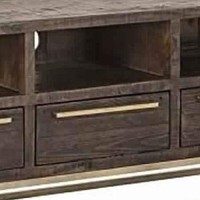 Benjara Drawer Tv Console With Sled Base And 3 Open Compartments, Brown, Gold