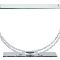 Benjara Contemporary U Shape Glass Tabletop Sofa Table, Silver