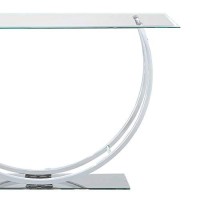 Benjara Contemporary U Shape Glass Tabletop Sofa Table, Silver