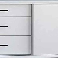 Benjara Wooden Tv Console With 3 Drawers And 1 Rolling Door, White